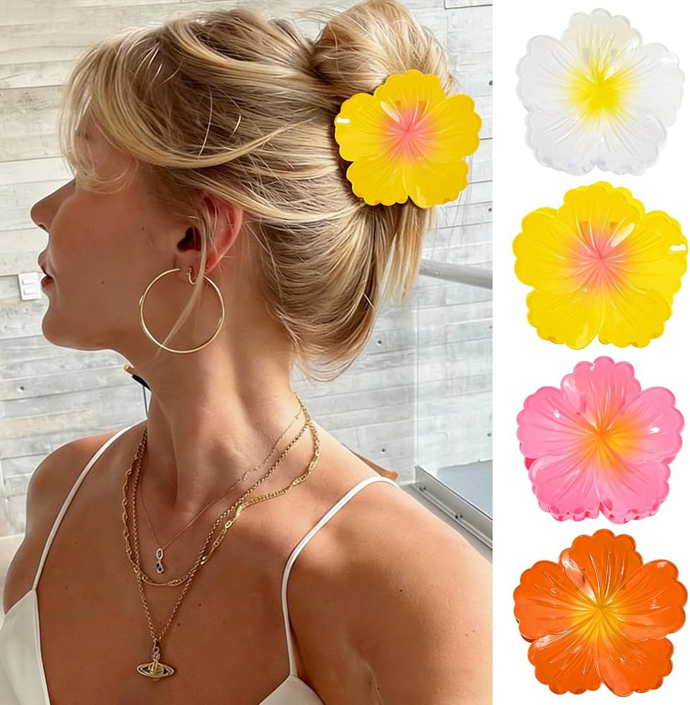 4 Pcs Hawaiian Flower Hair Claw Clips for Women\uff0cHibiscus Hair Claw Clips\uff0cStrong Hold No... | Amazon (US)