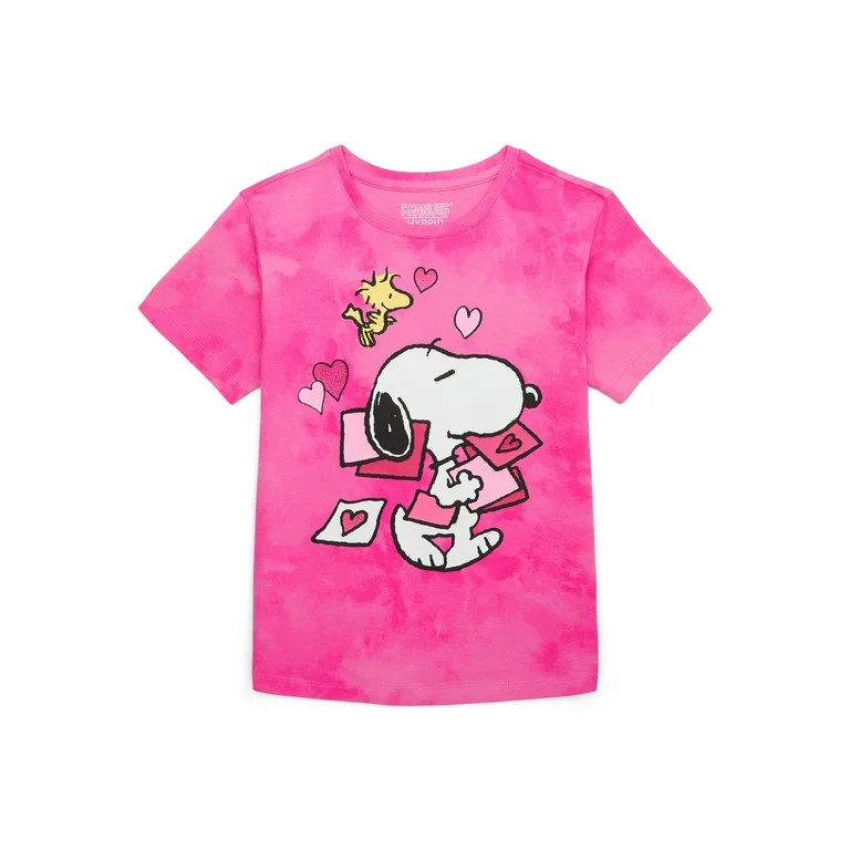Snoopy Girls Valentine's Day Short Sleeve Graphic Tee, Sizes 4-16 - Walmart.com | Walmart (US)
