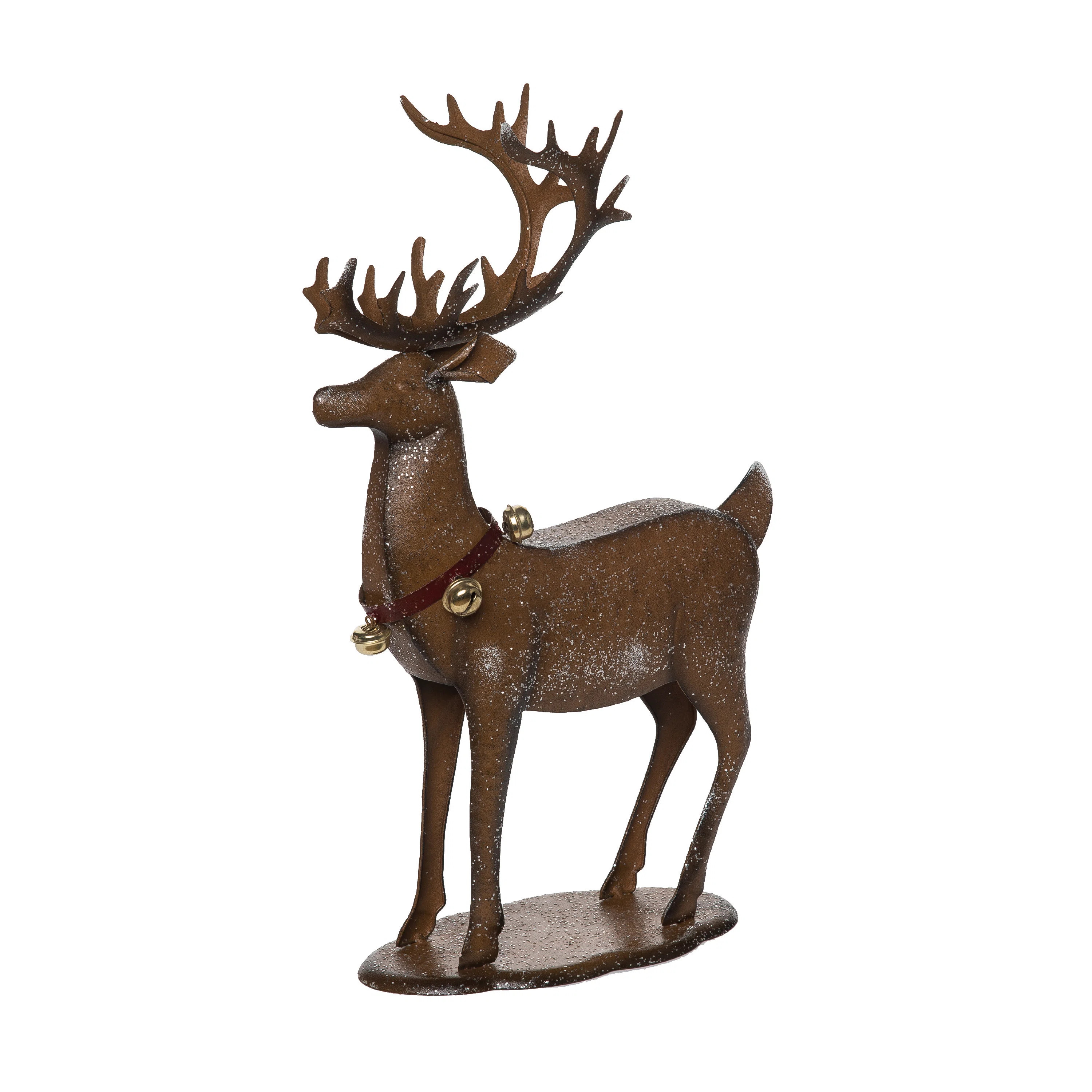 Ophelia & Co.  Metal 17.5 in. Brown Christmas Standing Reindeer with Bells | Wayfair | Wayfair North America