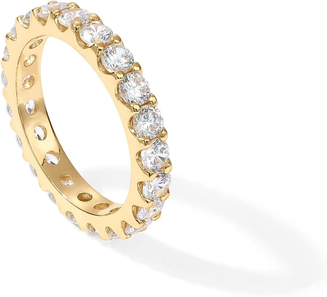 PAVOI 14K Gold Plated Cubic Zirconia Stackable Eternity Ring | 3.0mm Eternity Bands | Gold Weddin... | Amazon (US)