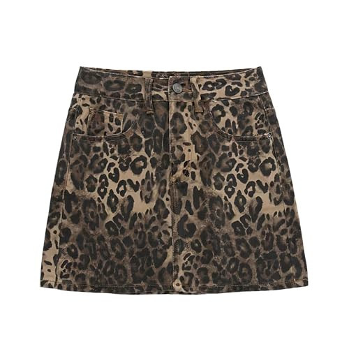TYSSEDAL Women's Leopard Print Denim Mini Skirt High Waisted Sexy Bodycon Short Cheetah Print Jean Skirts for Women | Amazon (US)