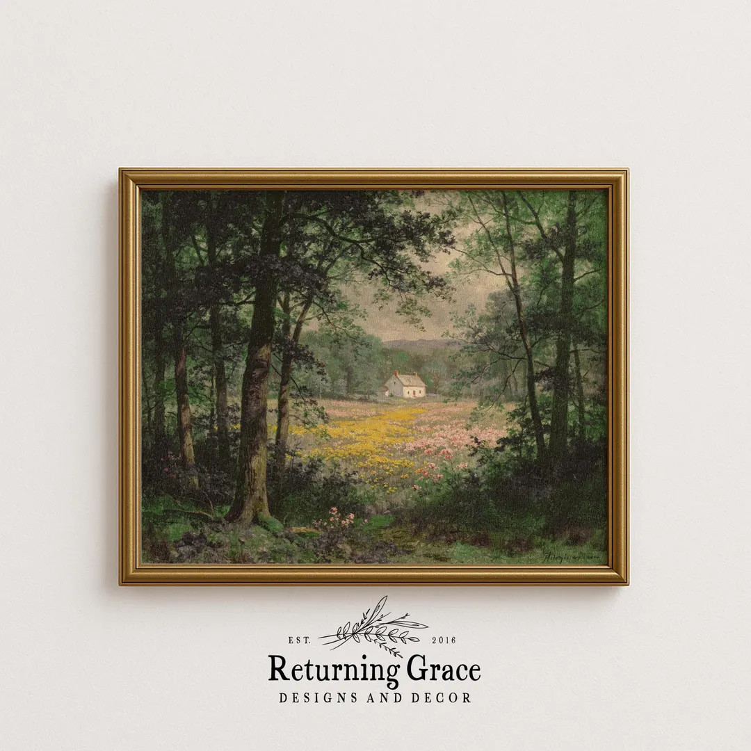 Farmhouse Landscape Print, Farmhouse Art, Spring Garden Art (digital Download), Farmhouse in the ... | Etsy (US)