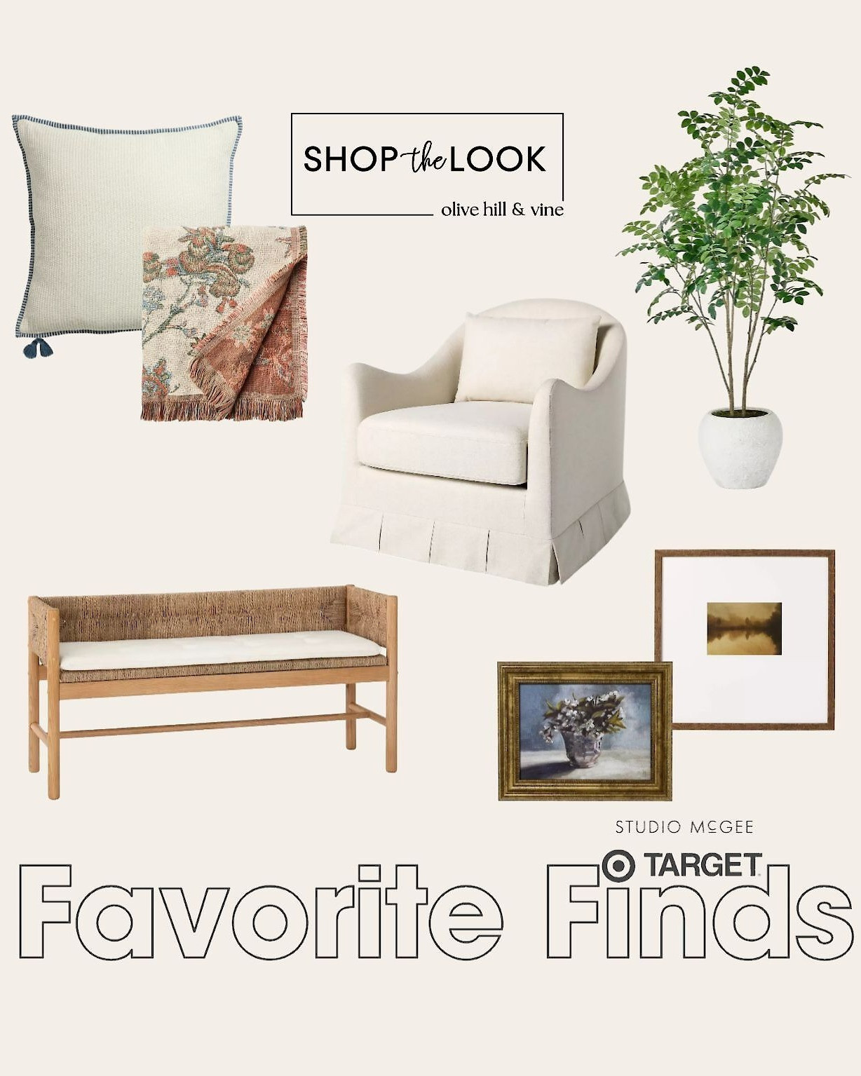 Absolutely obsessed with these Target Studio McGee gems! That box pleat chair with scalloped arms? On repeat. Paired with a woven-back bench, tassel pillow, floral throw, warm wall art, and a faux moringa tree—we're living in it. 

 

#LTKHome #LTKStyleTip #LTKFamily