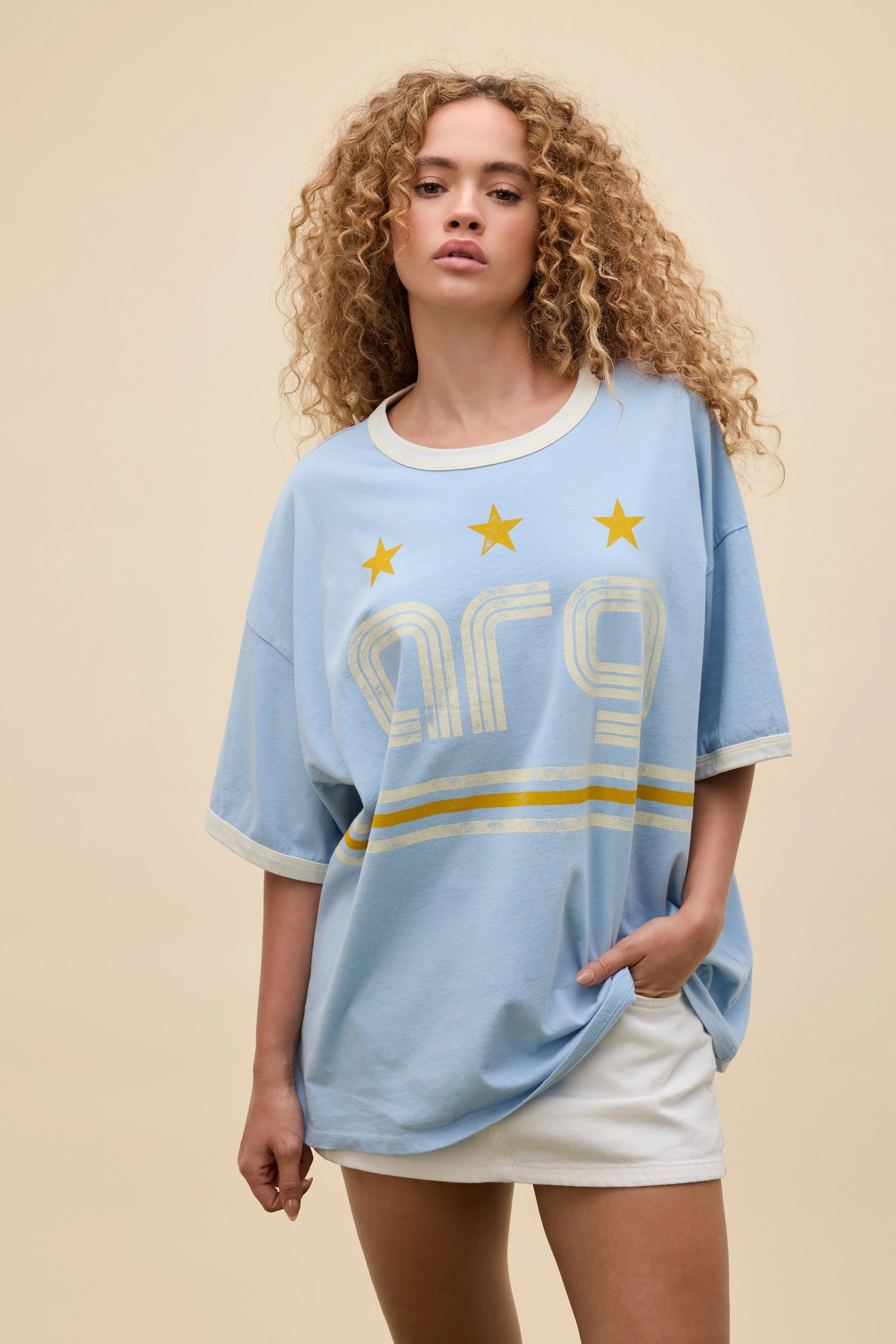 Argentina World Cup OS Ringer Tee in Light Blue | 100% Cotton T-Shirt in Fresh Blue Combo | Daydreamer
