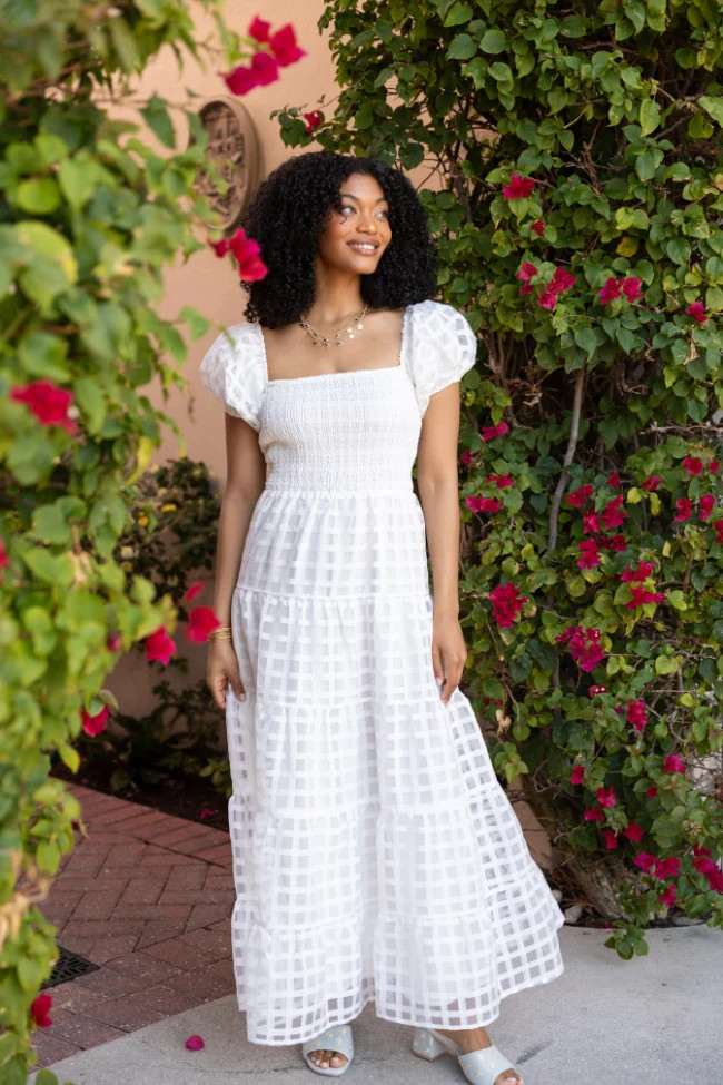 What A Feeling White Windowpane Maxi Dress FINAL SALE | Pink Lily