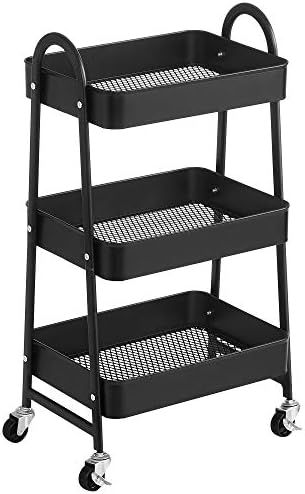 SONGMICS 3-Tier Rolling Cart, Metal Storage Cart, Kitchen Storage Trolley with 2 Brakes and Handl... | Amazon (US)