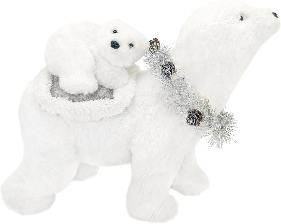 naturevibe 12.6 Inches White Faux Fur Polar Bear Christmas Decorations with Garland,Polar Animal ... | Amazon (US)