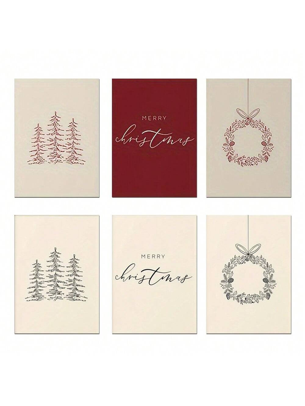 3 piezas Juego de pintura rojo oscuro de galería, decoraciones de Navidad y Año Nuevo, impresi... | SHEIN