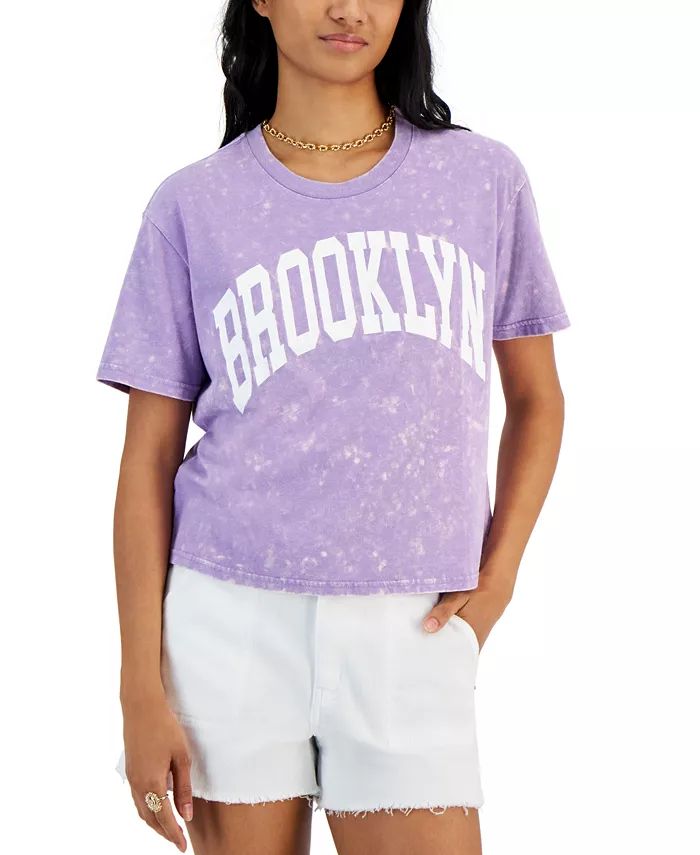Juniors' Brooklyn Mineral-Wash Cropped Graphic T-Shirt | Macys (US)