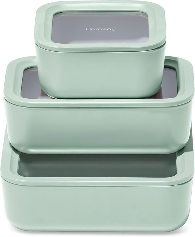 Caraway 3pc Glass Food Storage Set – 10 Cup, 6.6 Cup, & 4.4 Cup Food Containers - Ceramic Coate... | Amazon (US)