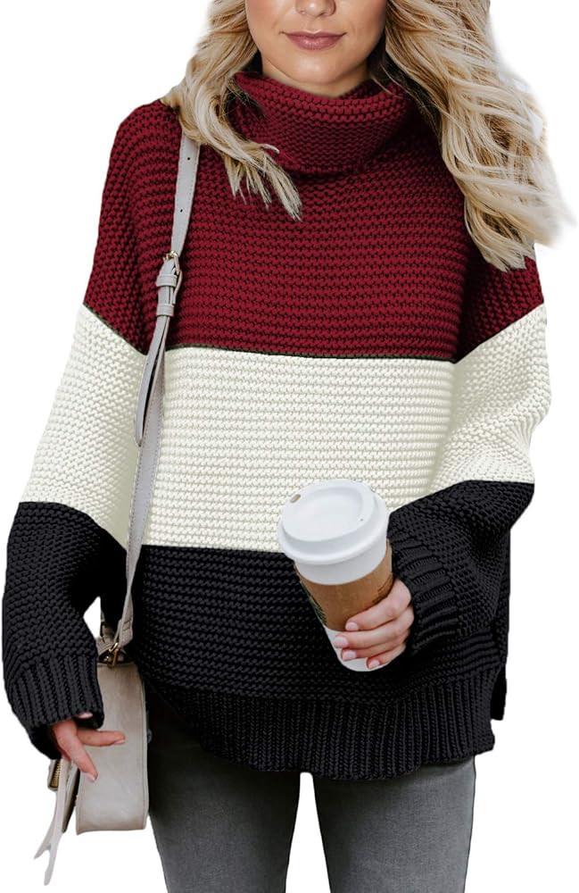 Asvivid Womens Turtleneck Long Sleeve Chunky Knit Pullover Sweater Tops | Amazon (US)