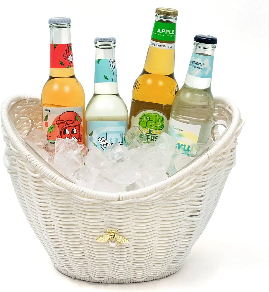 Lexenic Ice Bucket with Handle Hole, Woven and Acrylic Double Layer Basket Design, 4L Champagne W... | Amazon (US)