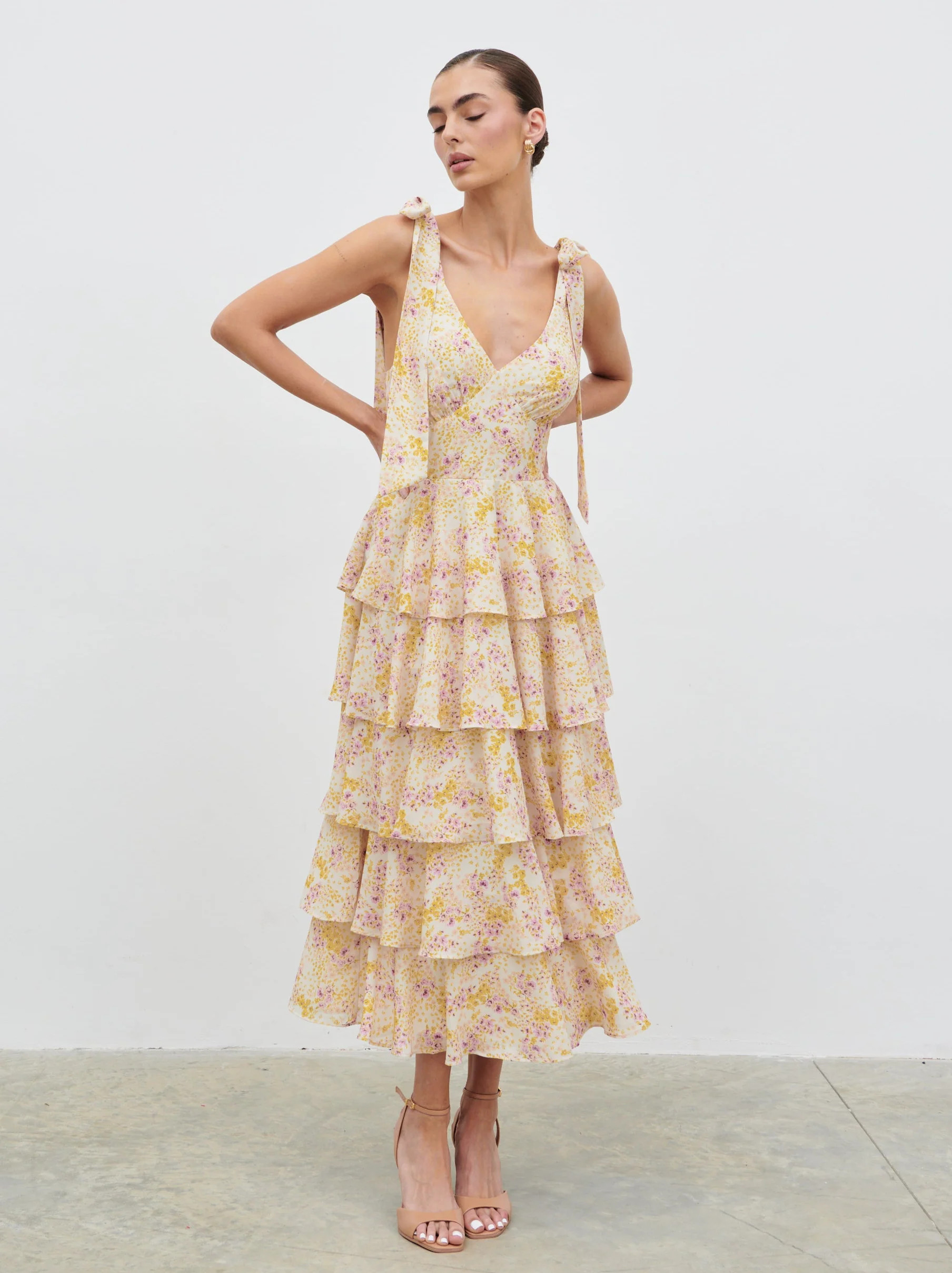 Fiore Tie Ruffle Midaxi Dress | Pretty Lavish (UK)