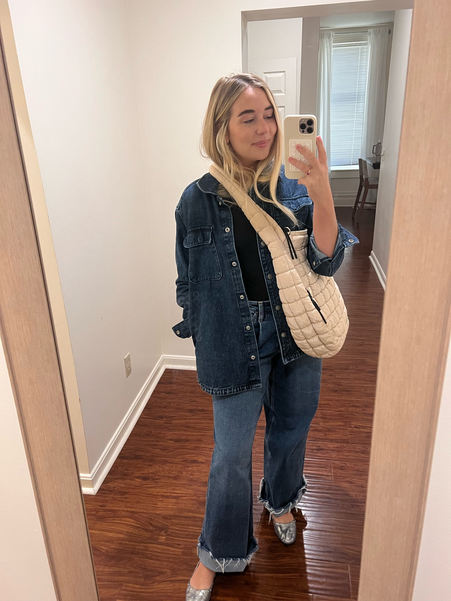 denim on denim🤍🫶🏼 my FAV combo always. headed shopping with my mother in-love! ft. my new fav bag she got me for my birthday! ♥︎

#ootd #fpfit #freepeople #bananarepublic #falloutfit #fallfavorites 

#LTKitbag #LTKstyletip #LTKmidsize