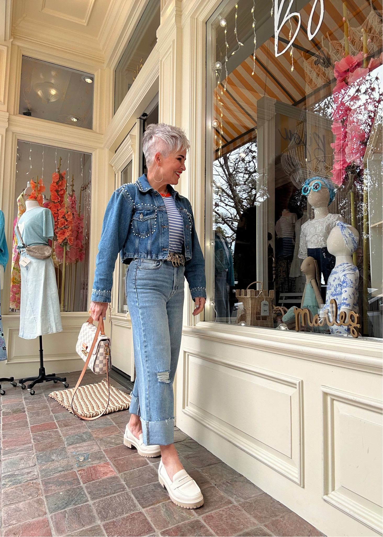 I’ll always be a JEANS kind of girl! This look was perfect for my vacay. Pearl embellished jacket and cuffed jeans (shop similar), affordable loafers and stripes!

#LTKstyletip #LTKtravel #LTKover40