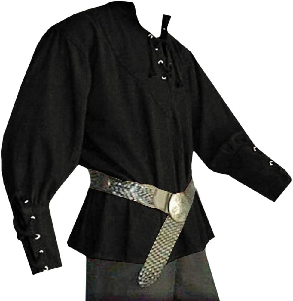 Karlywindow Mens Medieval Pirate Shirts Lace Up Scottish Mercenary Halloween Costume Shirt Tops | Amazon (US)