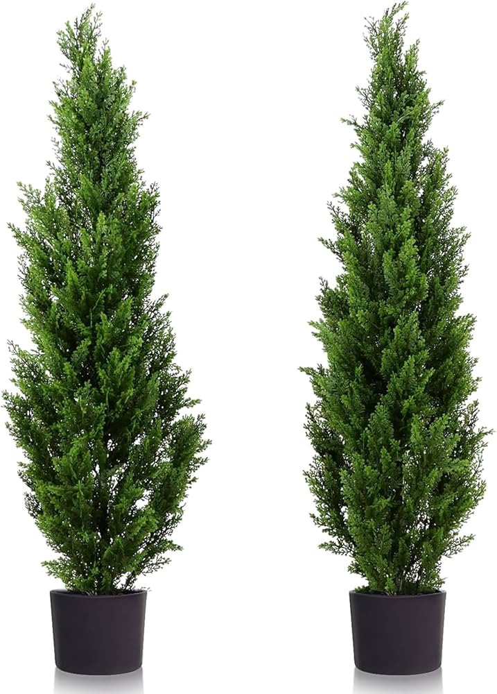 Two 4 Foot Outdoor Artificial Cedar Topiary Trees Uv Rated Potted Plants | Amazon (US)