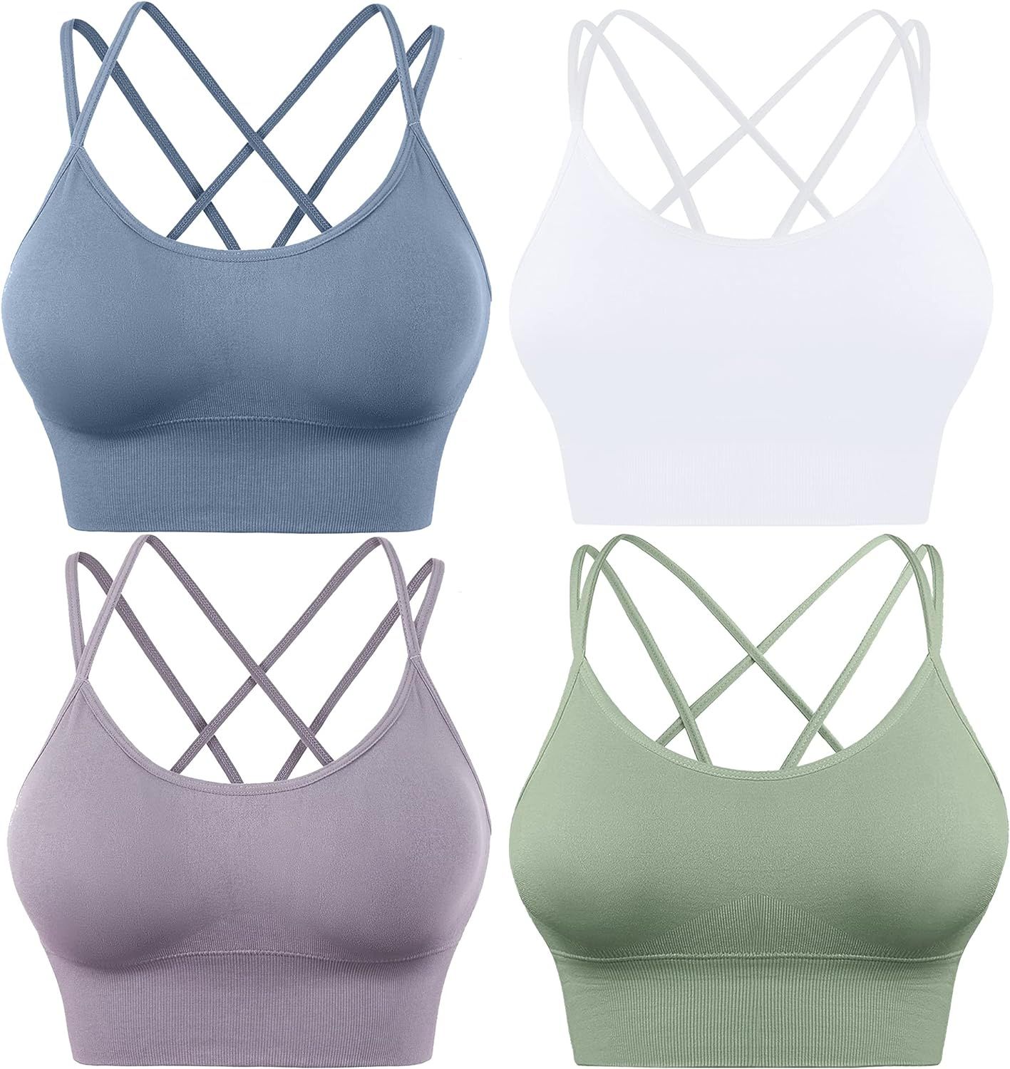 Evercute Cross Back Sport Bras Padded Strappy Criss Cross Cropped Bras for Yoga Workout Fitness L... | Amazon (US)