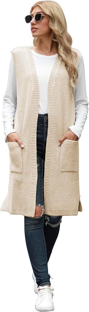 Viottiset Women's Open-Front Knitted Long Cardigan Sweater Vest Outwear Coat | Amazon (US)