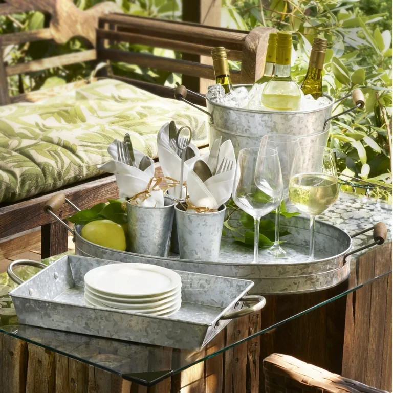 Towle Living Galvanized 20-inch Oval Tray Wood Handles | Walmart (US)