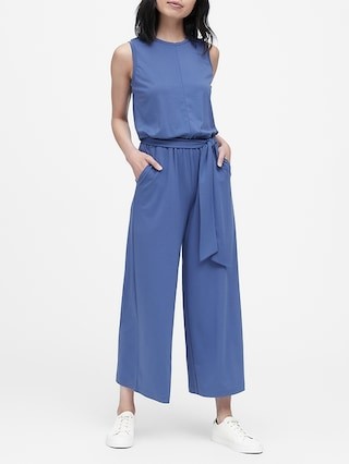 Soft Ponte Cropped Wide-Leg Jumpsuit | Banana Republic US