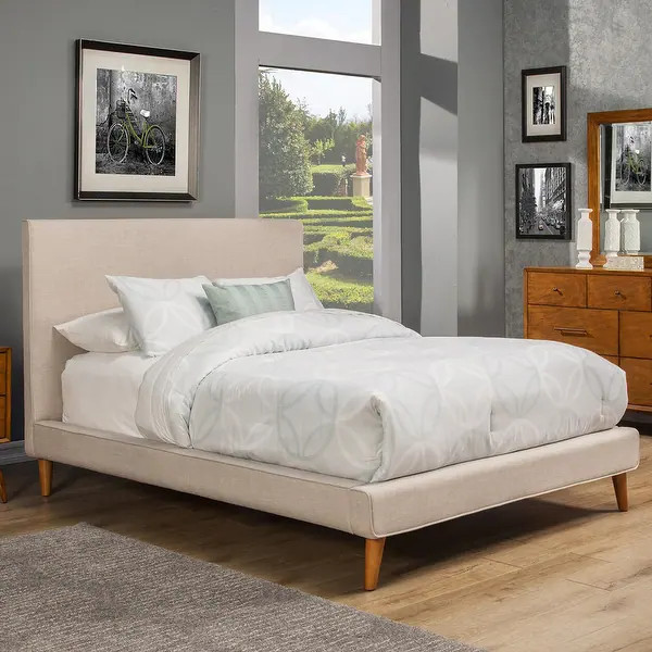Alpine Britney Light Grey Upholstered Platform Bed - King | Bed Bath & Beyond