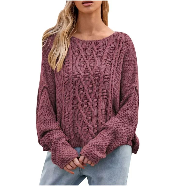 HAPIMO Sales Sweaters for Women Lantern Sleeve V-Neck Knitwear Solid Color Casual Loose Jumper Ch... | Walmart (US)