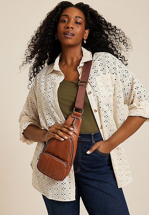 Brown Woven Sling Bag | Maurices