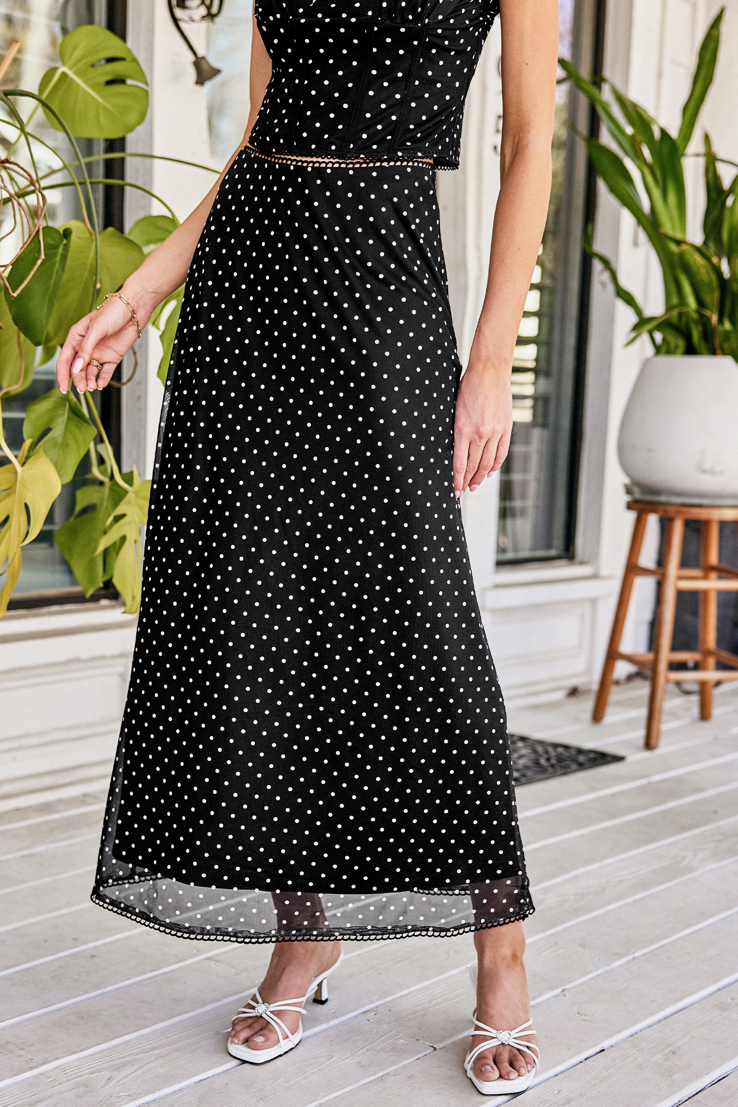 Classic Sweetheart Polka Dot Maxi Skirt - L | Cupshe US