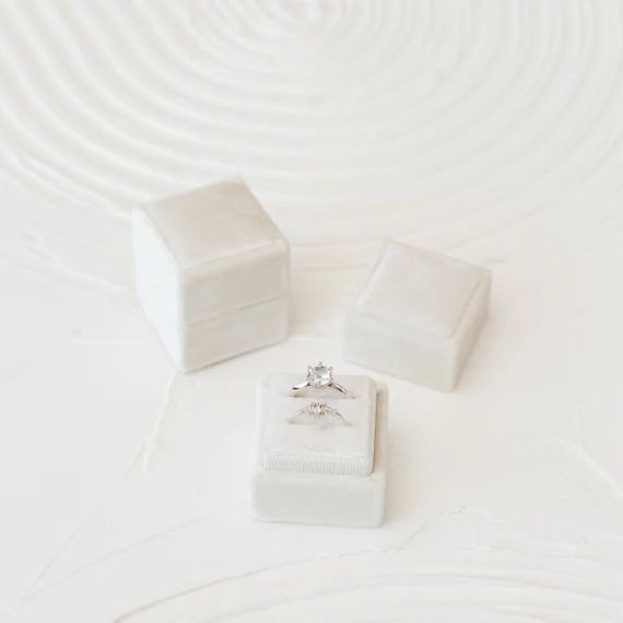 Dove White Square Velvet Ring Box Double Slot Wedding | Etsy | Etsy (US)