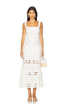 self-portrait Linen Lace Insert Midi Dress in White from Revolve.com | Revolve Clothing (Global)