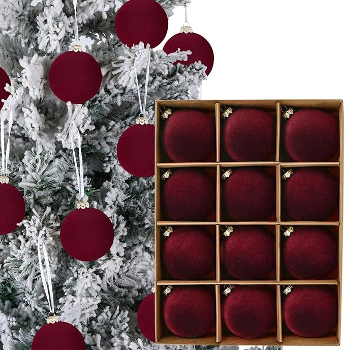 12pcs Christmas Tree Hanging Ball Decoration 2.4Inch Velvet Christmas Ornaments Balls Flocked Sha... | Amazon (US)