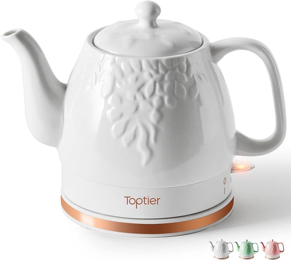 Toptier Electric Ceramic Tea Kettle, Boil Water Quickly and Easily, Detachable Swivel Base & Boil... | Amazon (US)