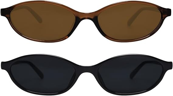 Retro Oval Sunglasses for Women Chic Cat Eye 90s Sunnies Lightweight Narrow Shades Trendy UV prot... | Amazon (US)