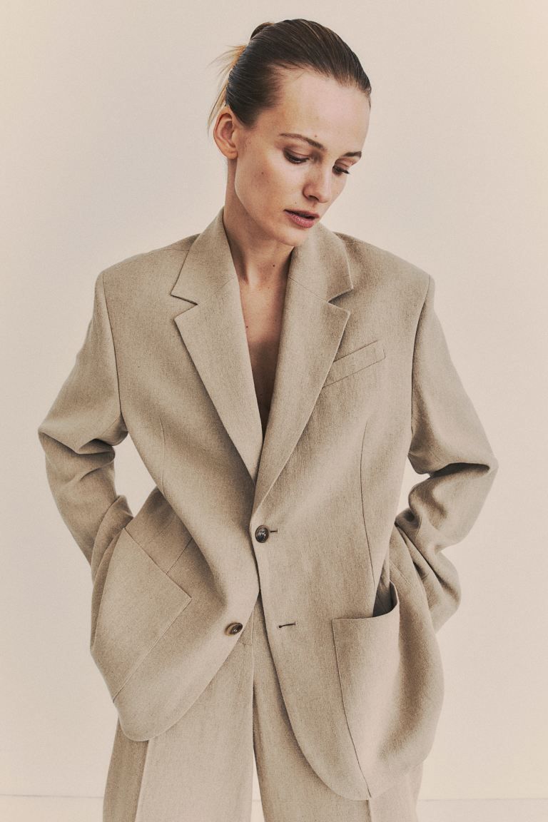 Linen-blend blazer - Light beige - Ladies | H&M GB | H&M (UK, MY, IN, SG, PH, TW, HK)