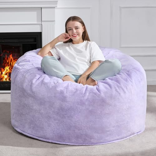 Hobestluk 4ft Bean Bag Chairs for Adults Large Beanbag Chair with Plush Faux Fur Cover Big Bean Bag Chair for Living Room Bedroom Dorm Office - Purple (44” x 44” x 24”) | Amazon (US)