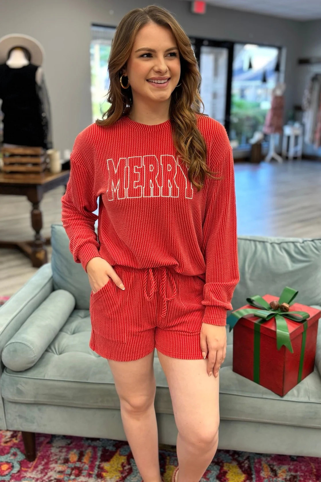 MERRY Ribbed Lounge Set- Red | Sassy & Southern