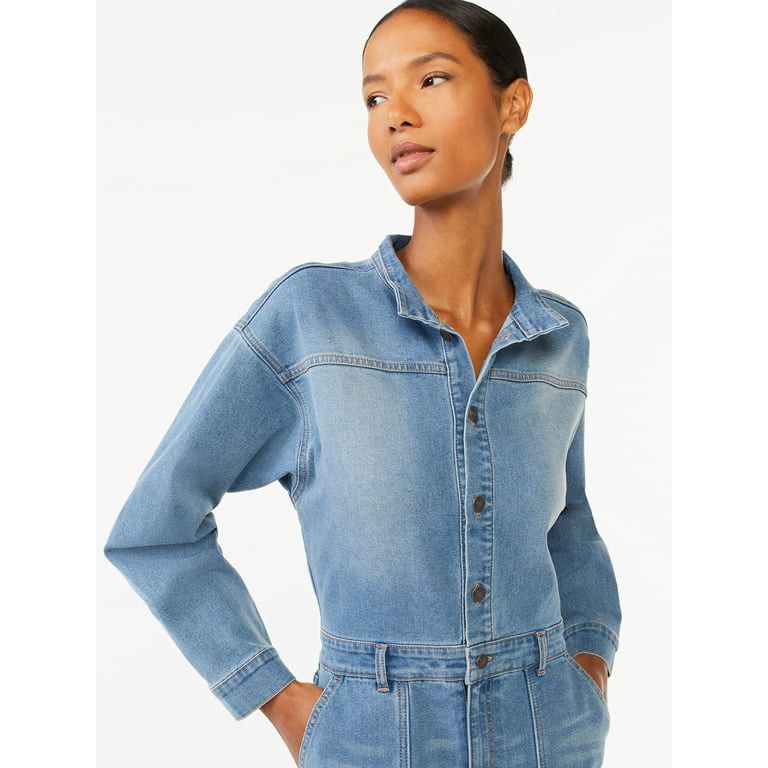 Scoop Women's Utility Denim Jumpsuit - Walmart.com | Walmart (US)