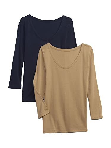 GAP Women's Everyday Sportswear V-3/4 SLV FAV Ballet 2 Pack SLD Navy/Cargo Khaki Medium Tall | Amazon (US)