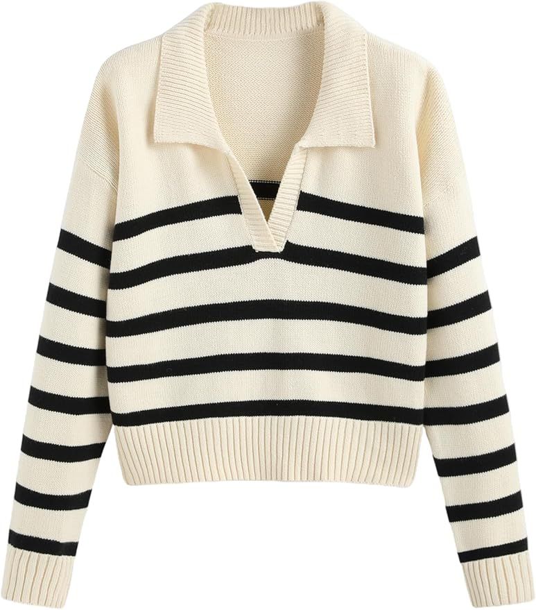 CIDER Polo Sweaters for Women Striped Collar Knit Fall Sweaters 2024 | Amazon (US)