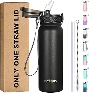 GOPPUS 600ml/20oz Stainless Steel Water Bottle with Straw Insulated Sports Bottle Cold Flask with... | Amazon (UK)