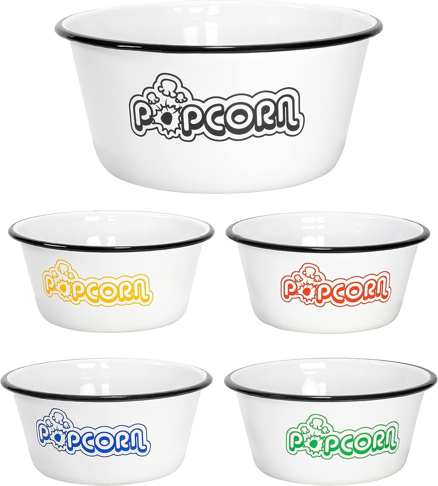 Red Co. Set of 5 White Enamelware Metal Classic 4 Quart and 1.2 Quart Popcorn Bowls, Assorted Col... | Amazon (US)