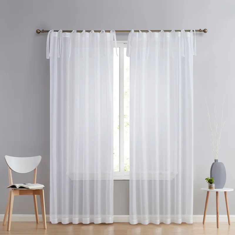 Latitude Run® Solid Color Semi-Sheer Tie Top Curtain Panels | Wayfair North America