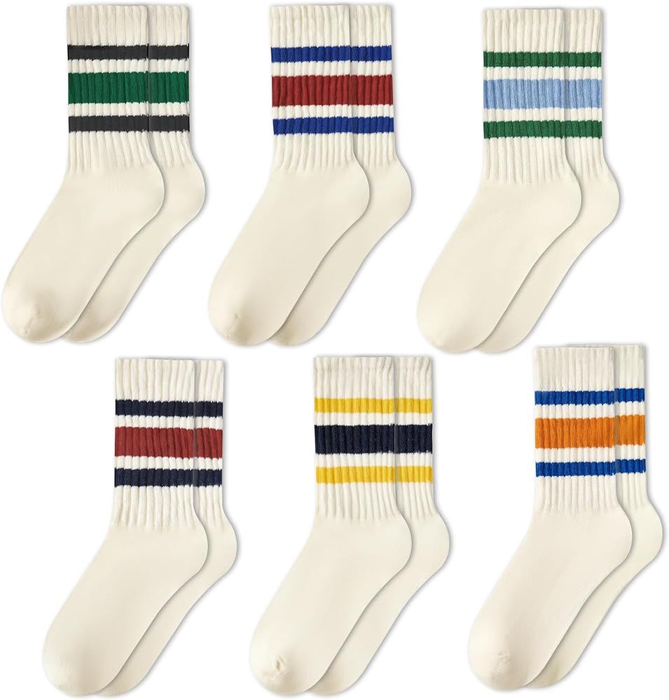 Womens Striped Socks Retro Crew Socks Women Slouchy Athletic Calf Tube Socks | Amazon (US)