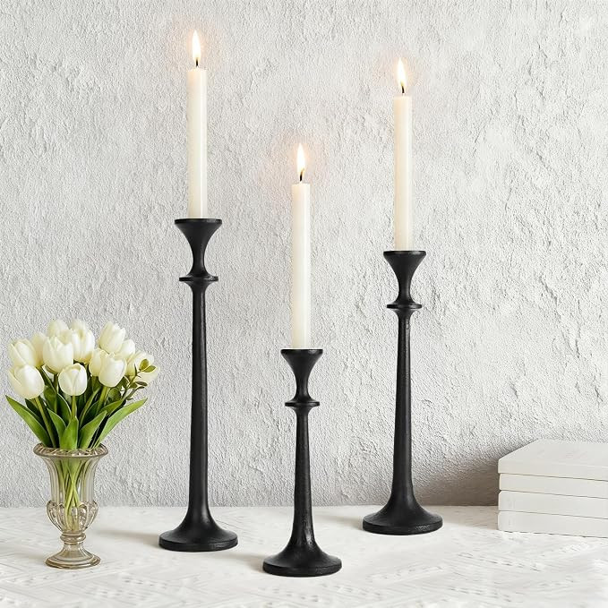 Black Taper Candle Holders Set of 3 Heavy Cast Iron Black Candlestick Holder for Table Centerpiec... | Amazon (US)