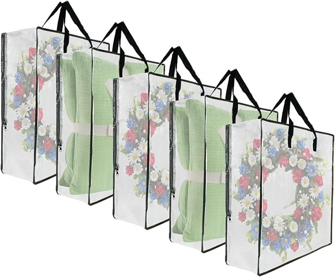 5 Pack Moving Bags, Wreath Storage Bag, Garland Container, Clear Storage Bags with Handles and Zi... | Amazon (US)