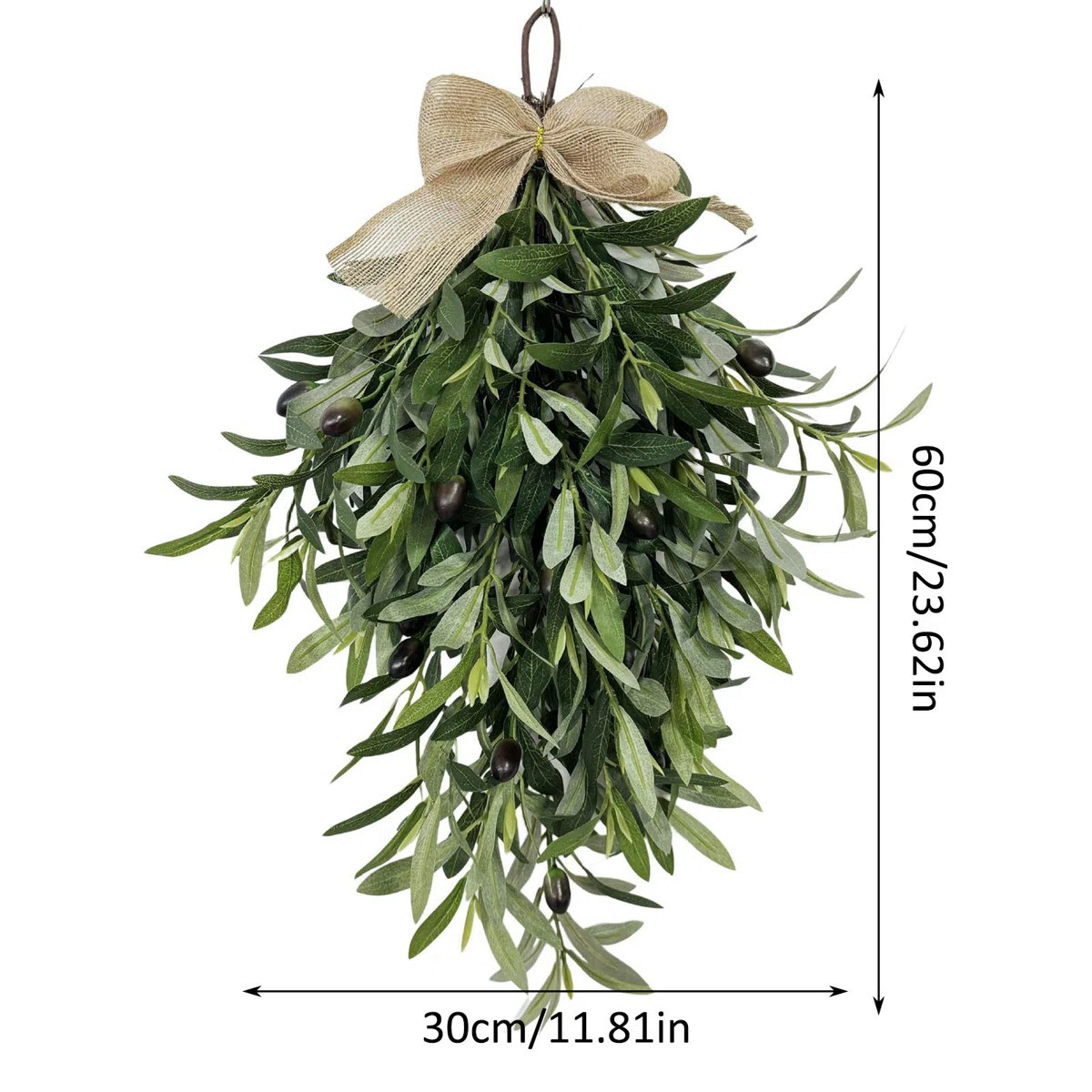 Spring Summer Farmhouse Style Artificial Olive Leaf Wreath, 60Cm/23.62In Teardrop Seasonal Welcom... | Wayfair North America