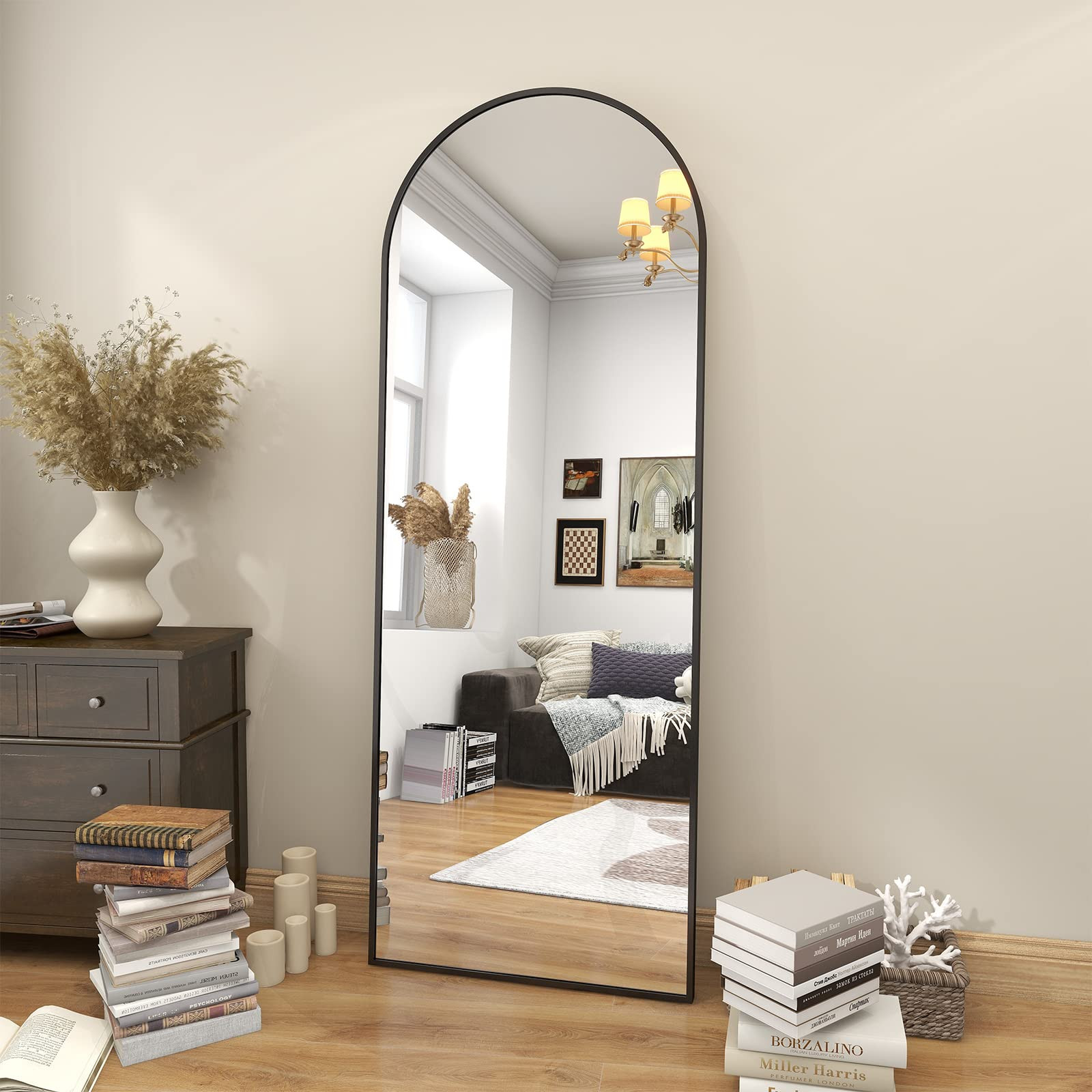 BEAUTYPEAK 64"x21" Arch Floor Mirror, Full Length Mirror Wall Mirror Hanging or Leaning Arched-Top Full Body Mirror with Stand for Bedroom, Dressing Room, Black | Amazon (US)