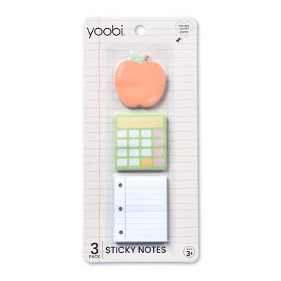 Yoobi 3pk 2"x2.5" Sticky Note Apple Globe and Notebook Paper | Target