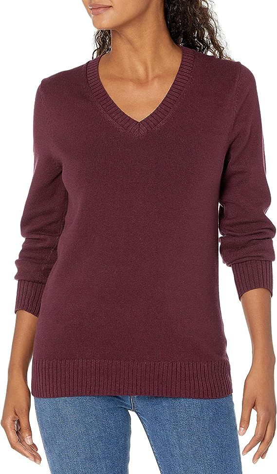 Amazon Essentials Women's 100% Cotton Long-Sleeve V-Neck Sweater | Amazon (US)